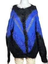New Zealand Knits Sweater Cardigan Women&#39;s Large Blue &amp; Black Colorblock... - $28.96