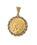 American Indian head gold coin pendant encased in 14k gold rope chain fr... - $950.00