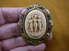 (CM70-28) THREE MUSES Graces Women goddesses off-white CAMEO Pin Pendant Jewelry - £26.14 GBP