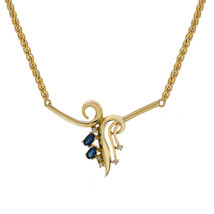 0.40 Carat Oval Shape Sapphire Necklace 0.05 Carat Diamonds 14K Yellow Gold - £513.39 GBP