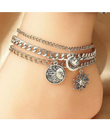 Sun face silver thick chain anklets - $13.86