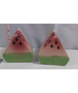 Watermelon Fruit Salt and Pepper Shakers - Ceramic Red Green Slices w/ S... - £7.78 GBP