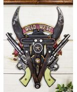 Rustic Western Texas Wild West Longhorns Dual Revolver Pistols Wall Plaque - $474.37 MXN