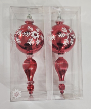 Red White 8&quot; Glitter Christmas Finial Ornaments Shatterproof Set of 2 - $12.00