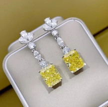 4.50Ct Emerald Simulated Yellow Citrine DropDangle Earring 14K White Gold Plated - £85.49 GBP