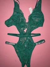 NWT Victoria&#39;s Secret M TEDDY bodysuit crotchless Verdant GREEN lace SHI... - $79.19