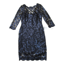 NWT TADASHI SHOJI Paillette Embroidered Tulle Sheath in Navy Sequin Dress 8 - £93.41 GBP
