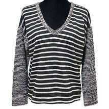 Sanctuary Black Gray Striped V-Neck Long Sleeve Knit Sweater Top Size XS - £19.24 GBP