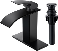 Qomolangma Waterfall Bathroom Faucet, Matte Black Modern Single Handle Bathroom - £33.60 GBP