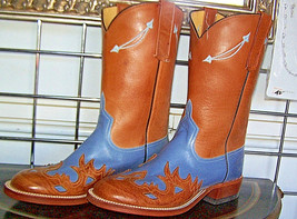 Anderson Bean Bellflower Blue Tan Wingtip Cowboy Boots 6 C fits Ladies 7... - $329.99