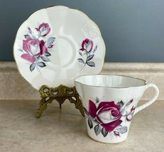 Elizabethan Vintage Silver Leaf Rose Bone China Tea Cup And Saucer Set  - £11.64 GBP