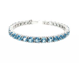 7 MM Rond Topaze Bleu Tennis Bracelet 925 Argent Suisse Bracelet - £251.82 GBP+