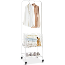VEVOR Metal Laundry Cart Adjustable Height Garment Rack Lockable Wheels - $51.99