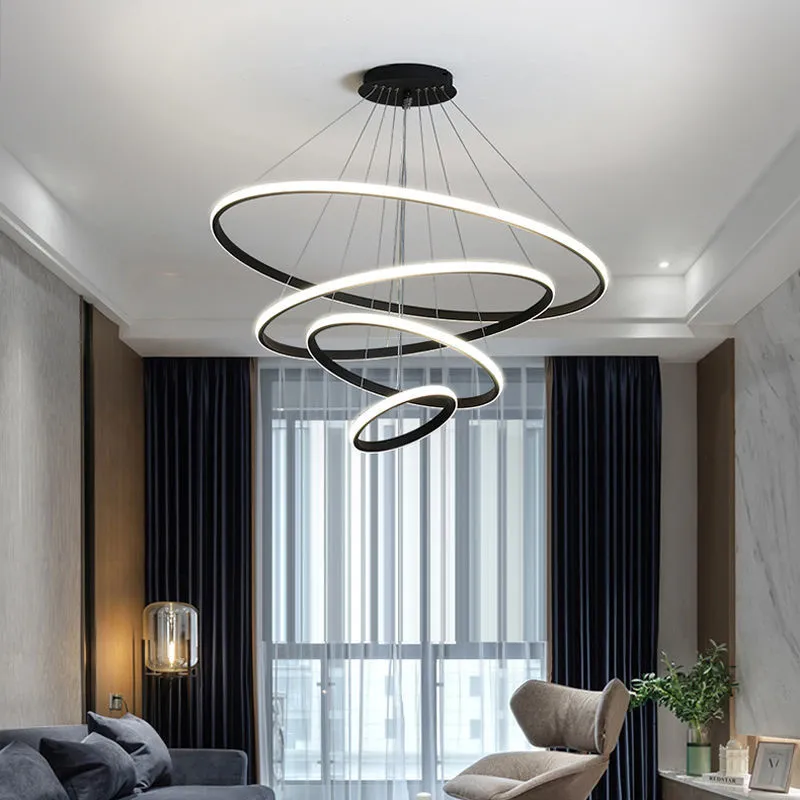 Nging chandelier rings black loft living dining room modern pendant lamp kitchen indoor thumb200