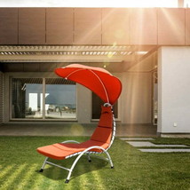 Patio Hanging Swing Hammock Chaise Lounger Chair with Canopy-Orange - £111.95 GBP