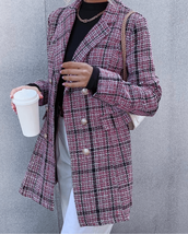 SHEIN Plaid Pattern Flap Detail Double Breasted Tweed Blazer size M or 6 - $34.65