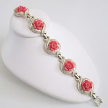Vintage Sarah Coventry Bracelet Thermoset Faux Coral Roses Signed - $19.78