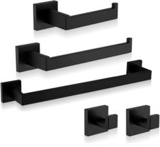 Bathroom Hardware Accessories Set Matte Black,5-Piece Black Towel, Toilet Paper - £27.05 GBP