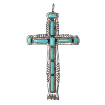 Huge Lupe Iule San Felipe Pueblo cast sterling and turquoise cross pendant - £553.51 GBP