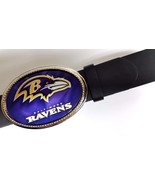 BALTIMORE RAVENS EPOXY PHOTO BUCKLE &amp; Black Bonded Leather Belt -NEW! - $509.36 MXN