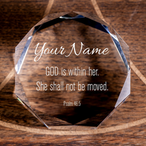 Psalm 46:5 God is Within Her Octagonal Crystal Puck Personalized Christi... - £50.80 GBP