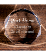 Psalm 46:5 God is Within Her Octagonal Crystal Puck Personalized Christi... - £50.80 GBP