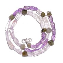 Natural Amethyst Labradorite Gemstone Mix Shape Smooth Beads Necklace 17&quot; UB5241 - £7.83 GBP