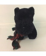 Scotty Black Dog Plush Stuffed Animal With Plaid Scarf Mixed Color Eyes ... - $18.69