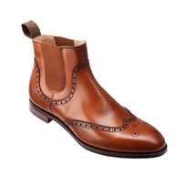 Men Brown Wing Tip Medallion Toe Chelsea Jumper SlipOn Real Leather shoe US 7-16 - £125.33 GBP