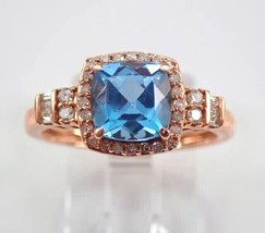 3Ct Cushion Cut Lab Created Blue Topaz Halo Engagement Ring 14K Rose Gold Plated - £109.66 GBP