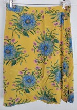 Madewell Silk Side Button Painted Blooms Skirt Yellow Blue Floral J2280 sz 8 - £27.63 GBP