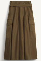 ZARA SRPLS BNWT 2025. DARK KHAKI LYOCELL MIDI SKIRT CARGO A LINE. 9262/211 - $164.45