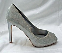 RSVP Pumps Peep Toe Silver Glitter Macall Wedding Bridal Prom Shoes Heel... - $15.86