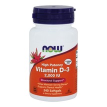 NOW Foods High Potency Vitamin D3 2000 IU, 240 Softgels - £10.73 GBP