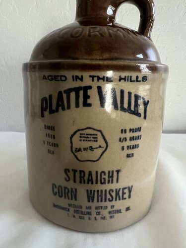 Vintage McCormick Platte Valley Straight Corn Whiskey Quart Stoneware Jug - $7.99