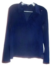 Sz M - The Limited Navy Blue Sheer Polyester Spandex V-Neck Long Sleeve Top - $22.49