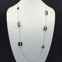 Retired Silpada Sterling Silver CZ Hematite Station VISION 42&quot; Necklace N2924 - £55.30 GBP