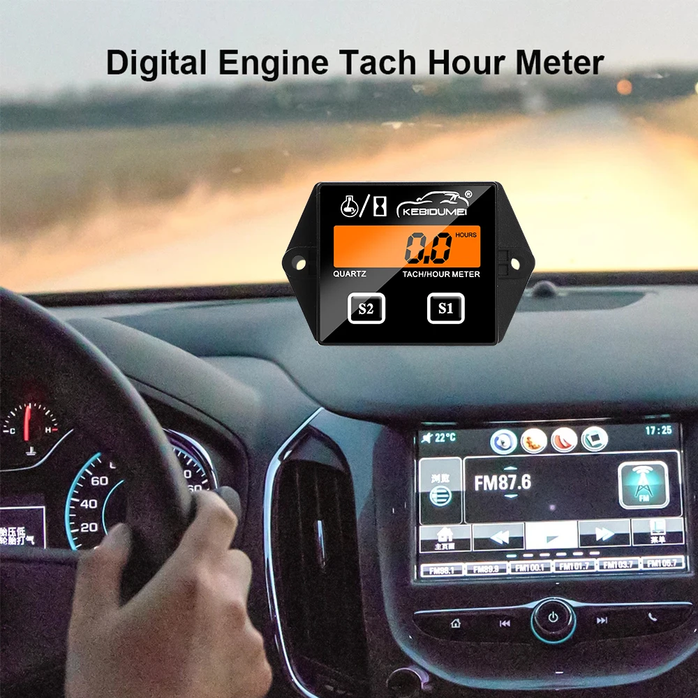 Digital Display Tachometer Engine Tach Hour Meter Gauge Inductive Car Stroke - £10.84 GBP+
