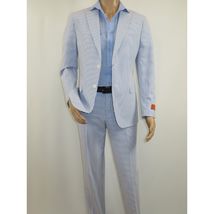 Men's Seersucker Suit Light Weight 100% Cotton By ENZO E58303-1 Blue image 6