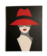 WOMAN  WITH RED HAT Hand painted art canvas 16”X20”Acrylic painting - $69.29