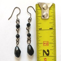 Black Dangle Beaded Goth Earrings Witch Line Drop Bohemian Beads Dainty Faceted - £10.74 GBP