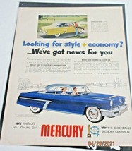 1952 Mercury Montery Blue two door Vintage PRINT AD 10"x13" Free Ship - £3.94 GBP