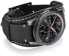 For Samsung Galaxy Watch Band 46mm Genuine Leather Stainless Steel Buckle Black - £29.65 GBP