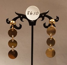 Vintage Gold Tone Triple Dangled Disks Clip on Earrings - $10.99
