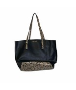 Kate Landry Black Leather  Python Snake Print Tote Shoulder Bag Zip Top - $24.18