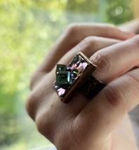 Adjustable &quot;Atlantis&quot; ring with Green &amp; pink crystal combo - £47.43 GBP