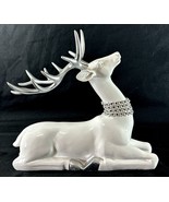 White and Silver Reindeer Figurine with Rhinestone Collar – 8” Holiday D... - $558.74 MXN