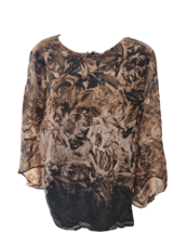 Calvin Klein Brown Floral Print Flutter Sleeve Top Lined Chiffon Blouse ... - $39.00