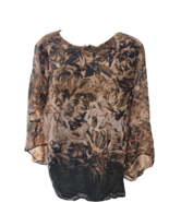 Calvin Klein Brown Floral Print Flutter Sleeve Top Lined Chiffon Blouse ... - £31.08 GBP
