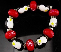 Large Lampwork Penguin glass bracelet - Red Snowflake Christmas jewelry - gift f - £51.51 GBP